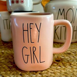 Rae Dunn coffee cup mug, PINK COLOR use but in good condition hey girl.